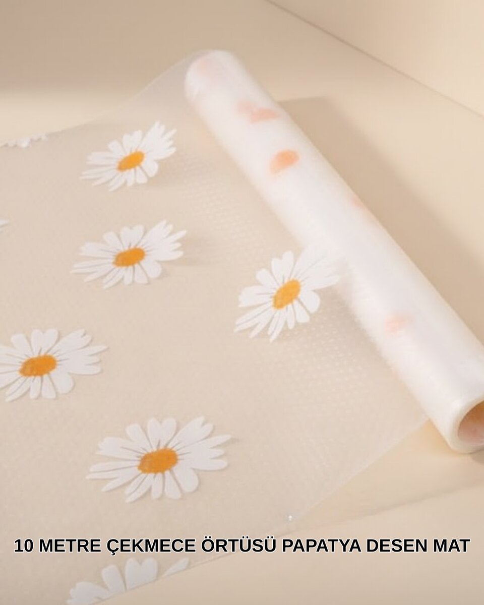 10 Metre Papatya Desenli Kolay Temizlenebilir Çekmece Matı 10 Metre Papatya Desenli Kolay Temizlenebilir Çekmece Matı