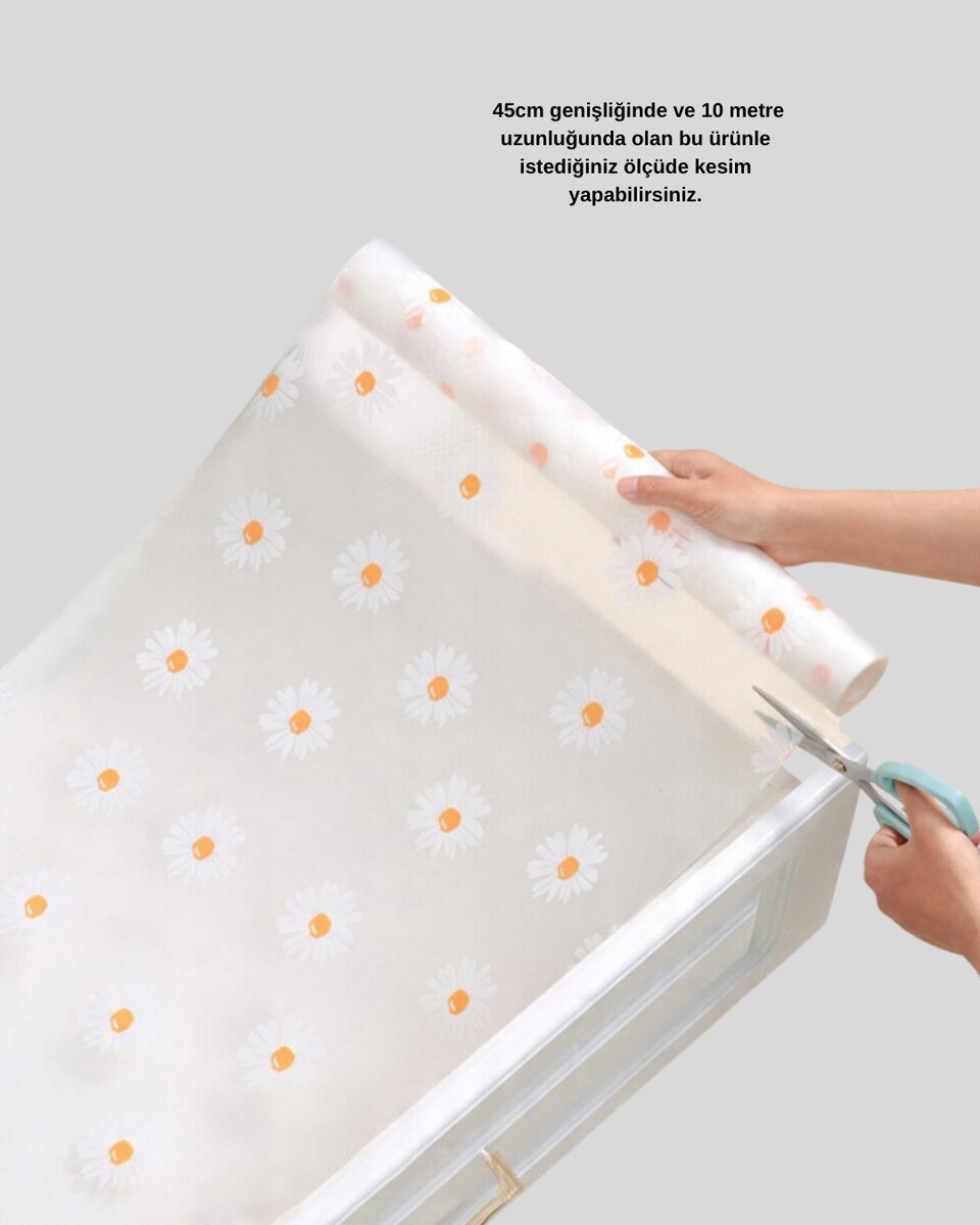 10 Metre Papatya Desenli Kolay Temizlenebilir Çekmece Matı 10 Metre Papatya Desenli Kolay Temizlenebilir Çekmece Matı