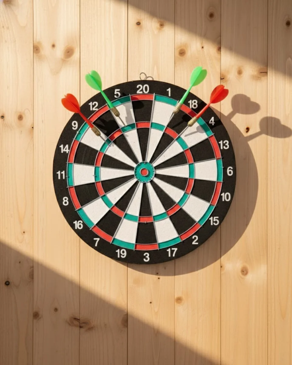 15 İnç Dart Tahtası 4 Metal Uçlu Dart Oku Dalı Ahşap Gövde