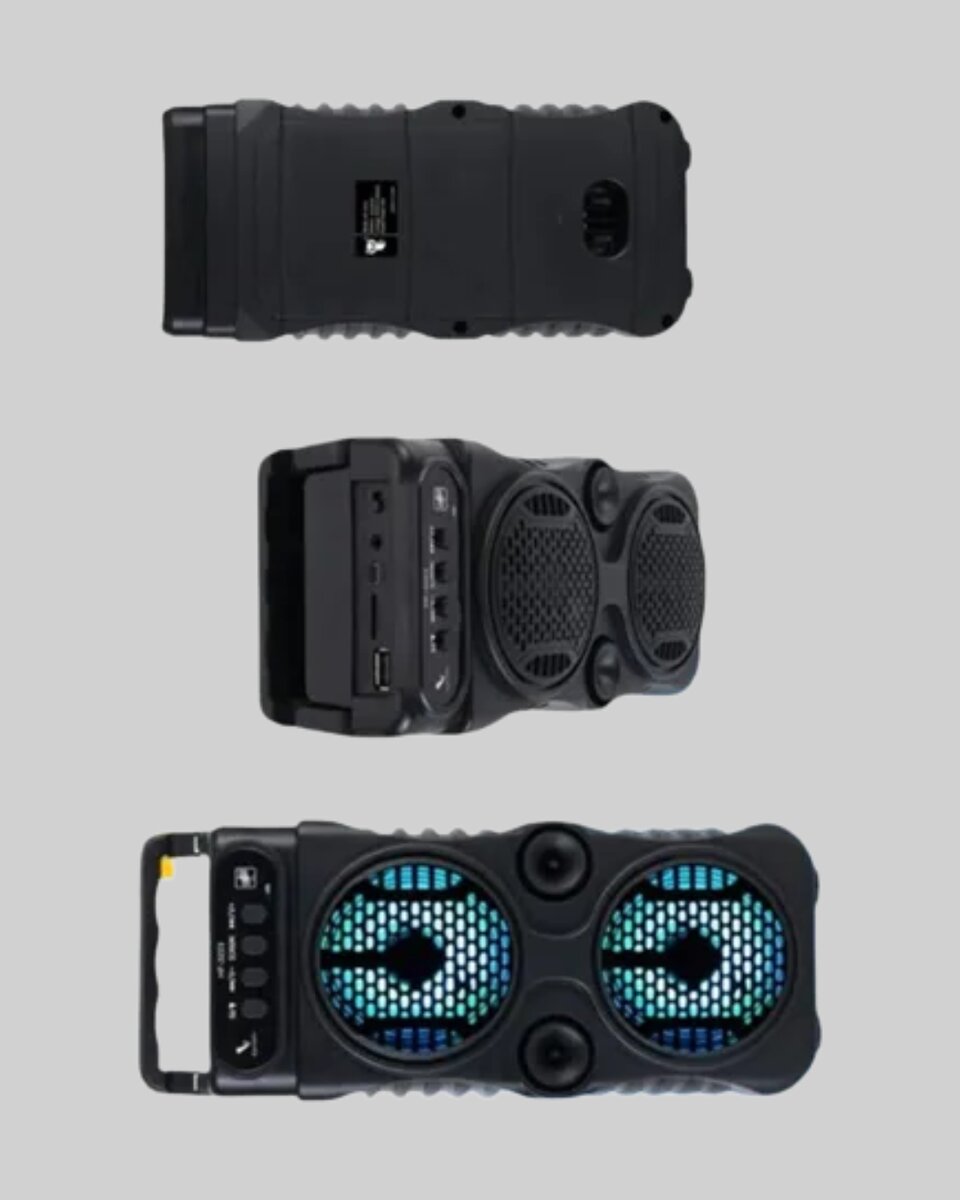 1200 mAh Şarjlı LED Işıklı Bluetooth Hoparlör – FM Radyolu, Hafıza Kart Destekli