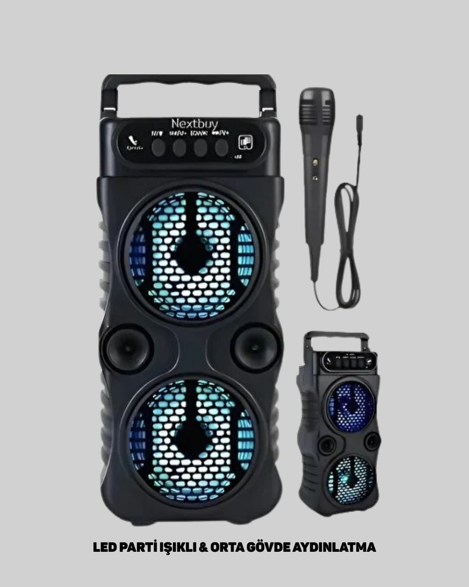 Bluetooth Bağlantılı Taşınabilir Hoparlör – LED Işıklı, FM Radyolu, Mikrofon Girişli Bluetooth Bağlantılı Taşınabilir Hoparlör – LED Işıklı, FM Radyolu, Mikrofon Girişli