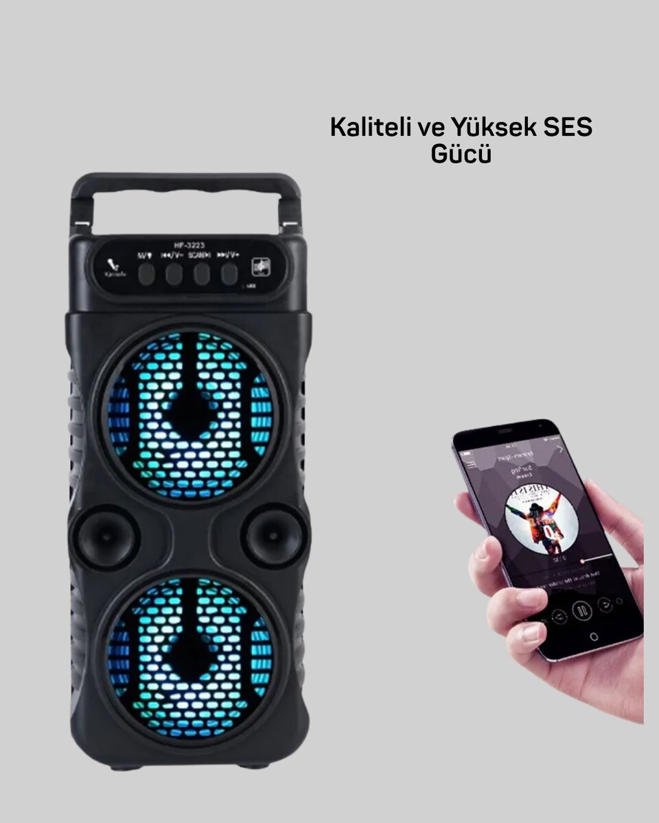 Bluetooth Bağlantılı Taşınabilir Hoparlör – LED Işıklı, FM Radyolu, Mikrofon Girişli Bluetooth Bağlantılı Taşınabilir Hoparlör – LED Işıklı, FM Radyolu, Mikrofon Girişli