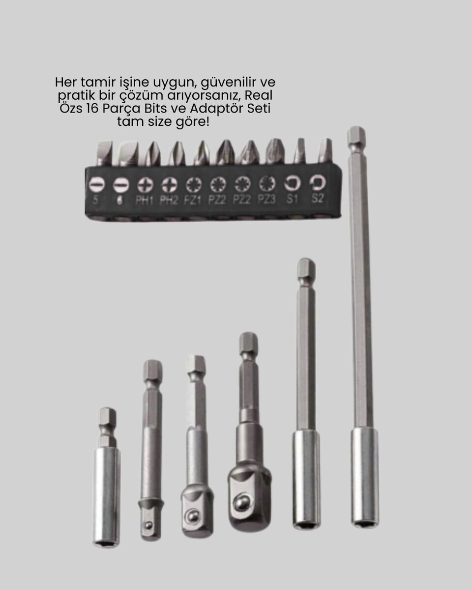 Ergonomik 16 Parça Bits Tornavida Uç ve Adaptör Seti Ergonomik 16 Parça Bits Tornavida Uç ve Adaptör Seti
