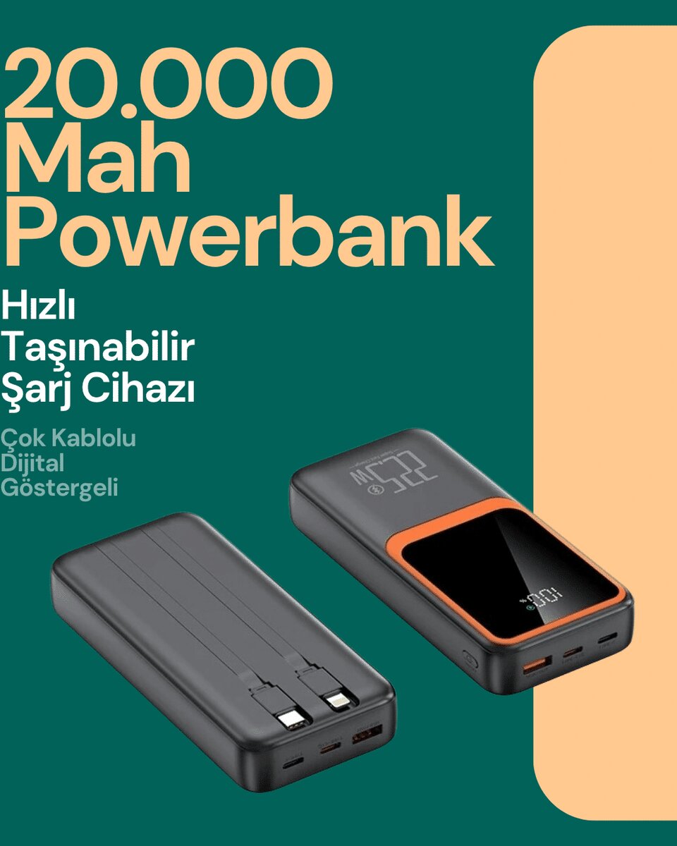 Taşınabilir Şarj Cihazı 20000 mAh | 22.5W Hızlı Şarj + Dijital Ekran + Kablo Dahil Taşınabilir Şarj Cihazı 20000 mAh | 22.5W Hızlı Şarj + Dijital Ekran + Kablo Dahil