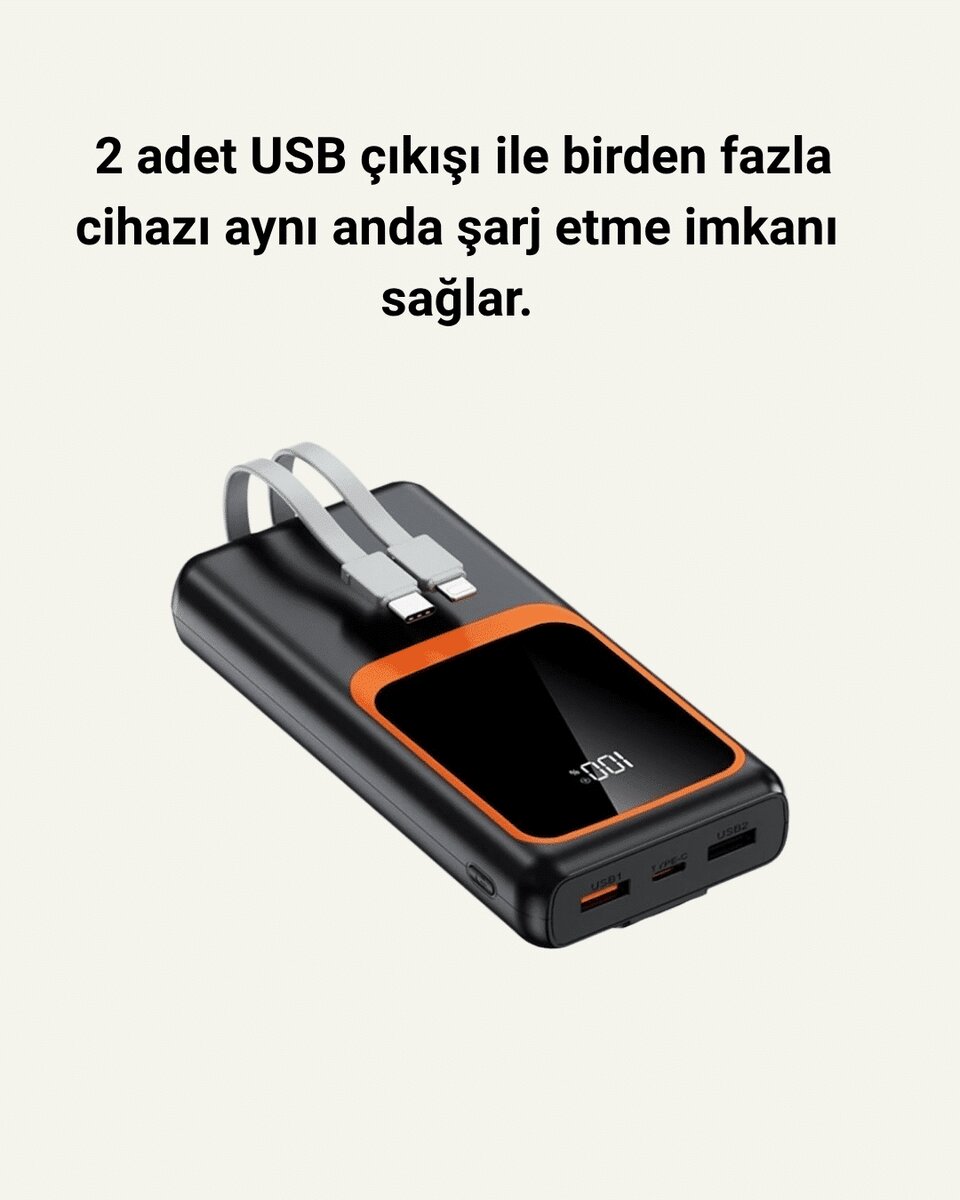Dijital Ekranlı 20.000 mAh Powerbank | 22.5W Hızlı Şarj + Çoklu Bağlantı Seçeneği Dijital Ekranlı 20.000 mAh Powerbank | 22.5W Hızlı Şarj + Çoklu Bağlantı Seçeneği