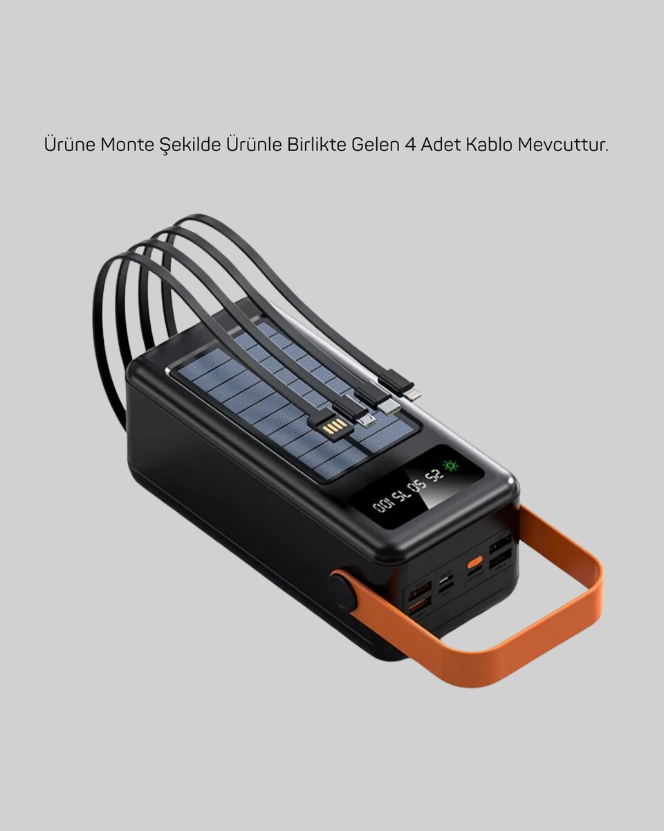 Powerbank Solar Fenerli Çoklu Kablolu Taşınabilir Şarj Aleti Powerbank Solar Fenerli Çoklu Kablolu Taşınabilir Şarj Aleti