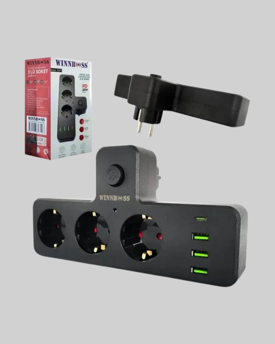 7 Portlu Çoklu Priz USB ve Type-C Girişli Akıllı Güç Ünitesi