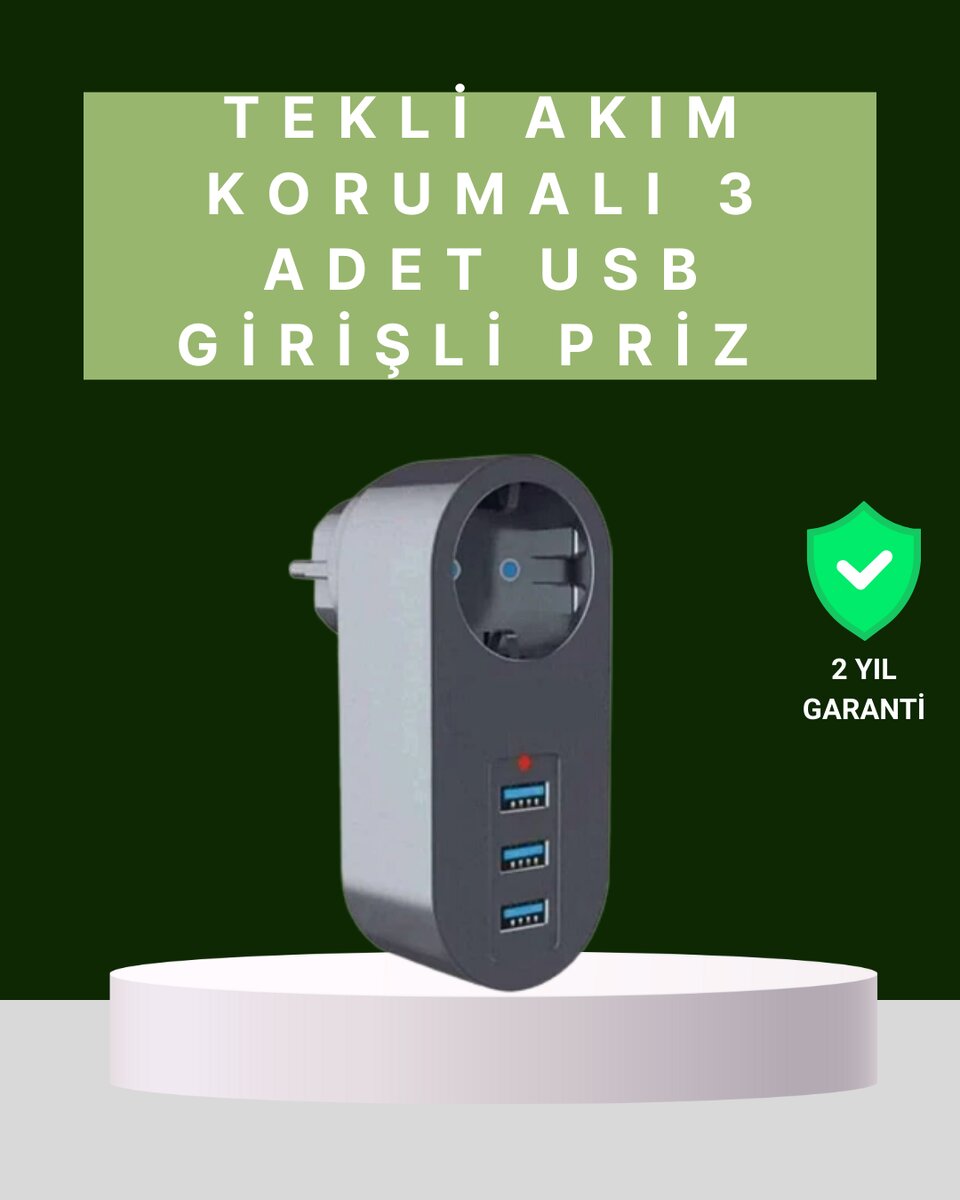 Termal Akım Korumalı 3 USB'li Güvenli Priz – Akıllı Akım Dengeleme Termal Akım Korumalı 3 USB'li Güvenli Priz – Akıllı Akım Dengeleme