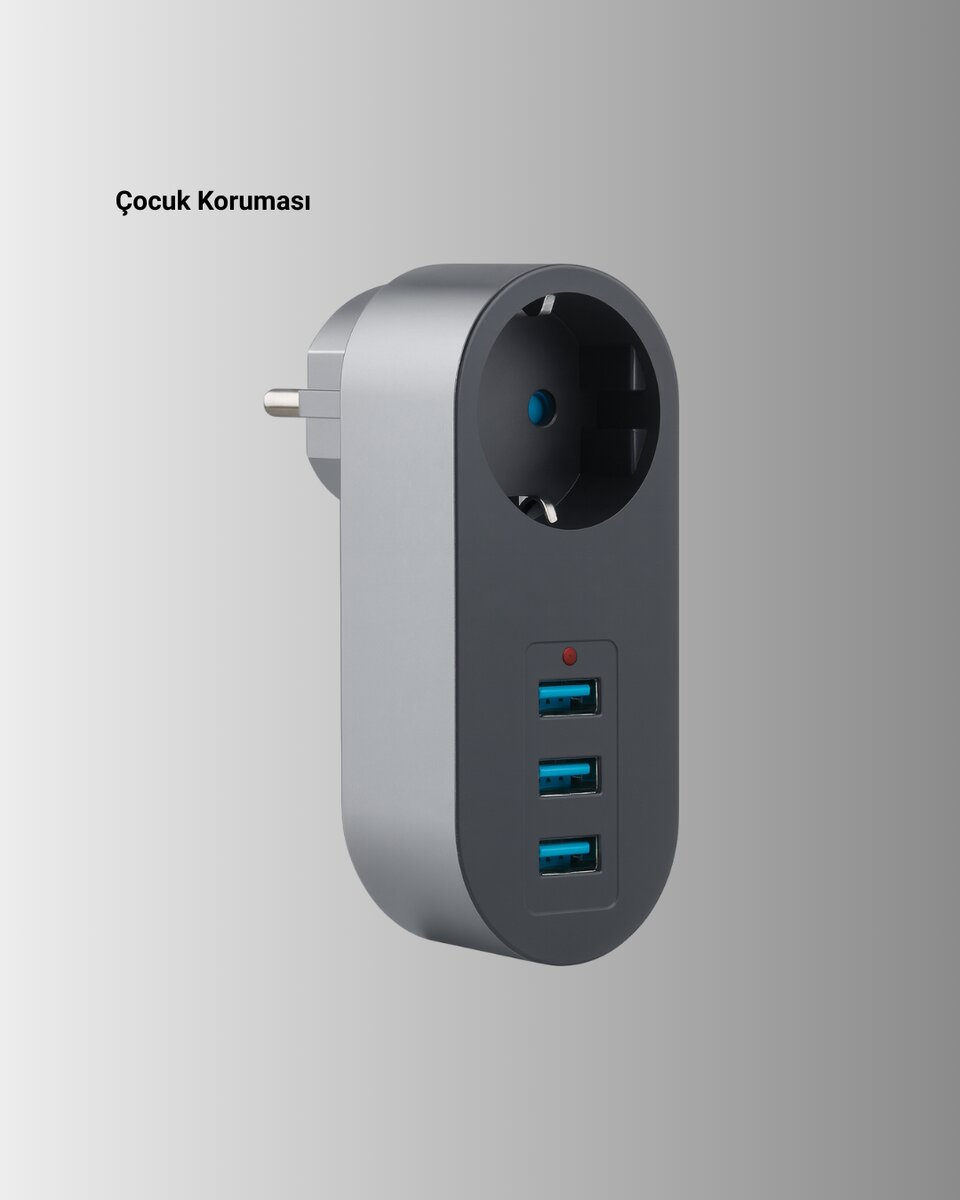 2500W Güç Destekli Akım Korumalı Priz – 3 USB Çıkışlı 2500W Güç Destekli Akım Korumalı Priz – 3 USB Çıkışlı