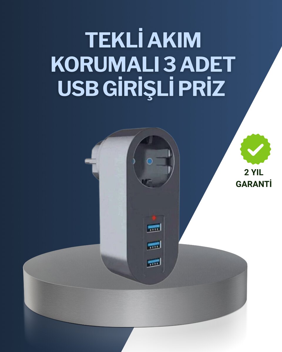 Çocuk Korumalı Termal Priz – 3'lü USB Şarj ve Akım Koruması Çocuk Korumalı Termal Priz – 3'lü USB Şarj ve Akım Koruması