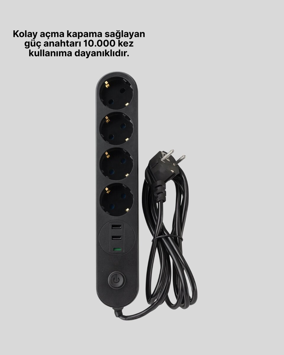 Akım Korumalı Çoklu Priz 4’lü 2 USB 1 Type-C 2500W Güçlü Tasarım Akım Korumalı Çoklu Priz 4’lü 2 USB 1 Type-C 2500W Güçlü Tasarım