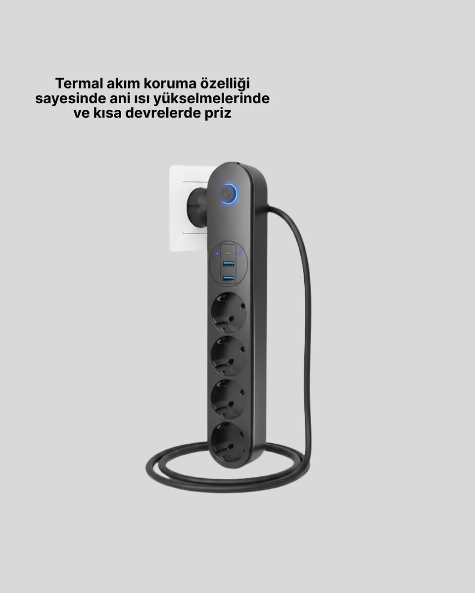 4’lü Çoklu Priz 2 USB Type-C Girişli Akım Korumalı Siyah 4’lü Çoklu Priz 2 USB Type-C Girişli Akım Korumalı Siyah