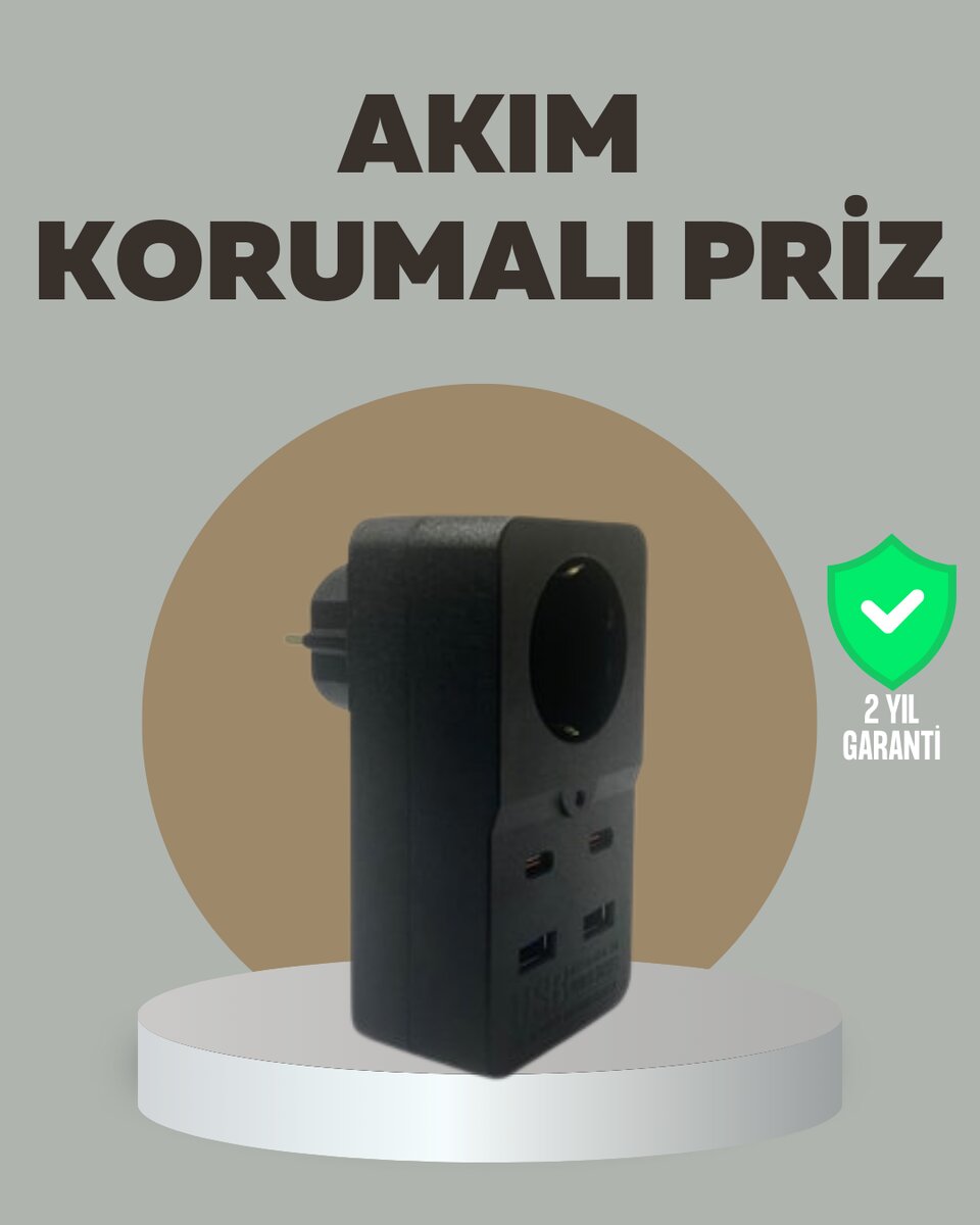 Akıllı Akım Dengelemeli Priz 2500W 4 USB Type C Çıkışlı Akıllı Akım Dengelemeli Priz 2500W 4 USB Type C Çıkışlı