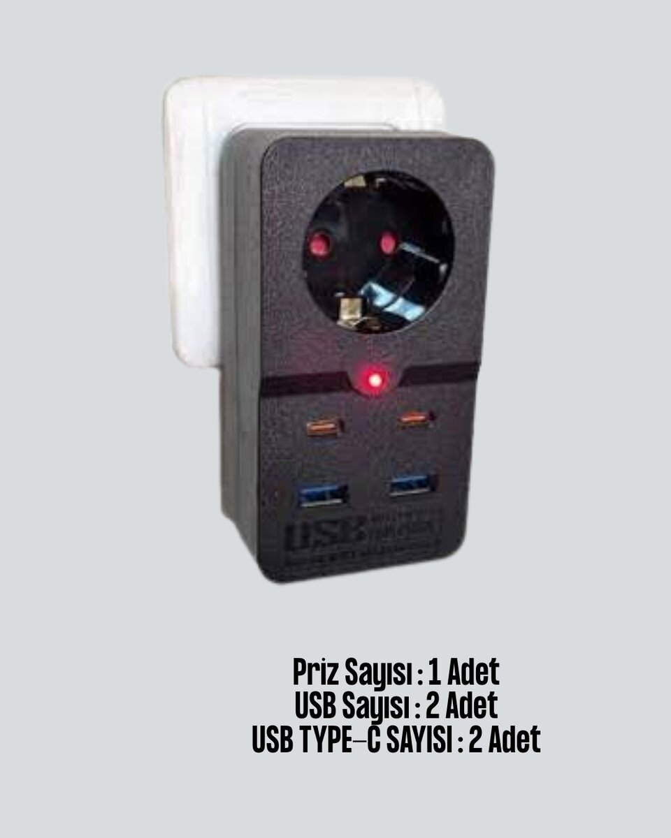 Isıya Dayanıklı PC Gövdeli Akım Korumalı Priz 4 USB Isıya Dayanıklı PC Gövdeli Akım Korumalı Priz 4 USB