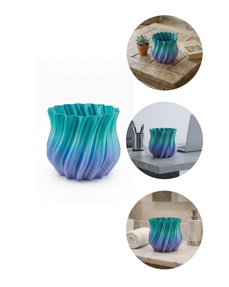 3D Kıvrımlı Mavi Vazo Modern Dekoratif Şık Ev Aksesuarı 3D Kıvrımlı Mavi Vazo Modern Dekoratif Şık Ev Aksesuarı