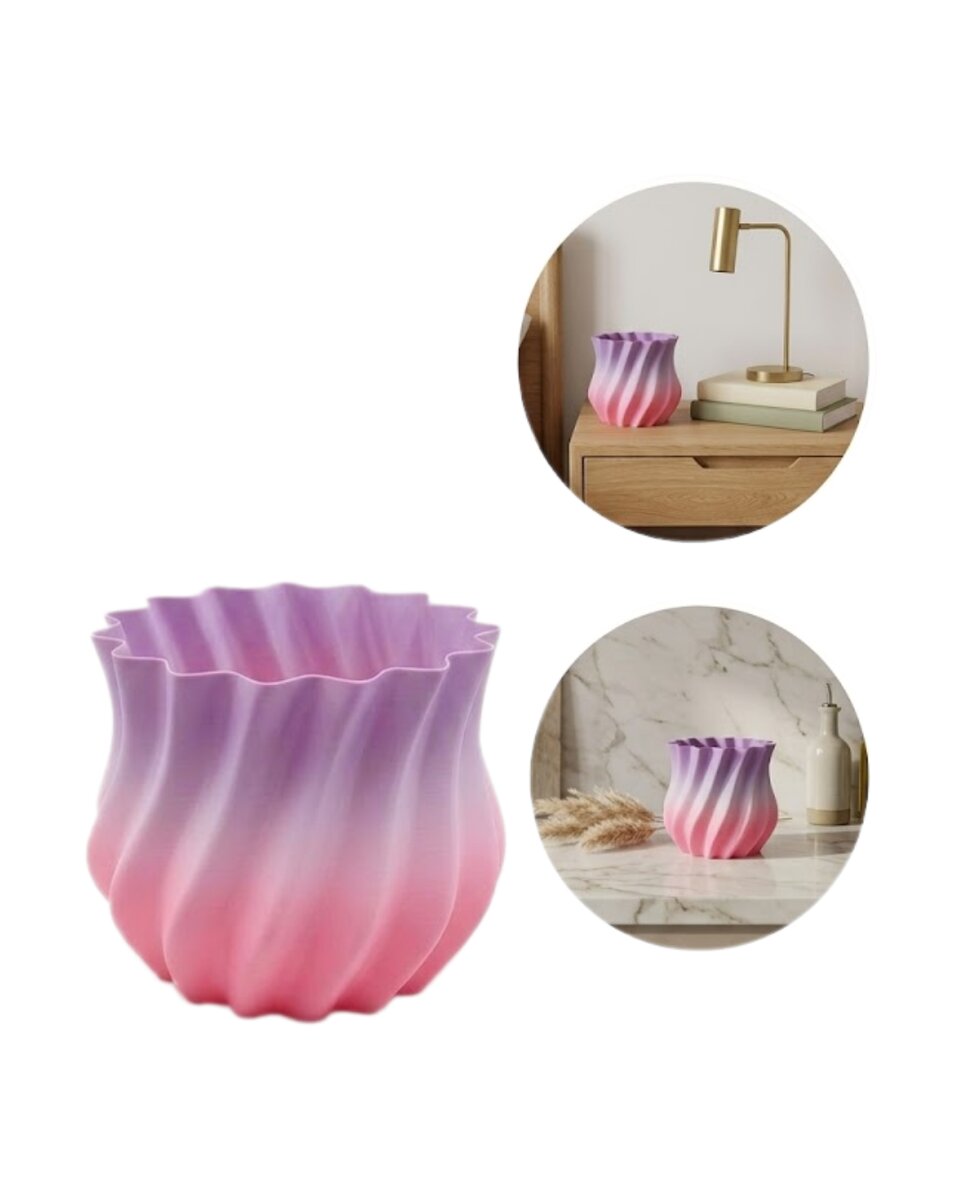 Pembe Lila Degrade Kıvrımlı 3D Vazo Estetik Ev Ofis Dekoru Pembe Lila Degrade Kıvrımlı 3D Vazo Estetik Ev Ofis Dekoru
