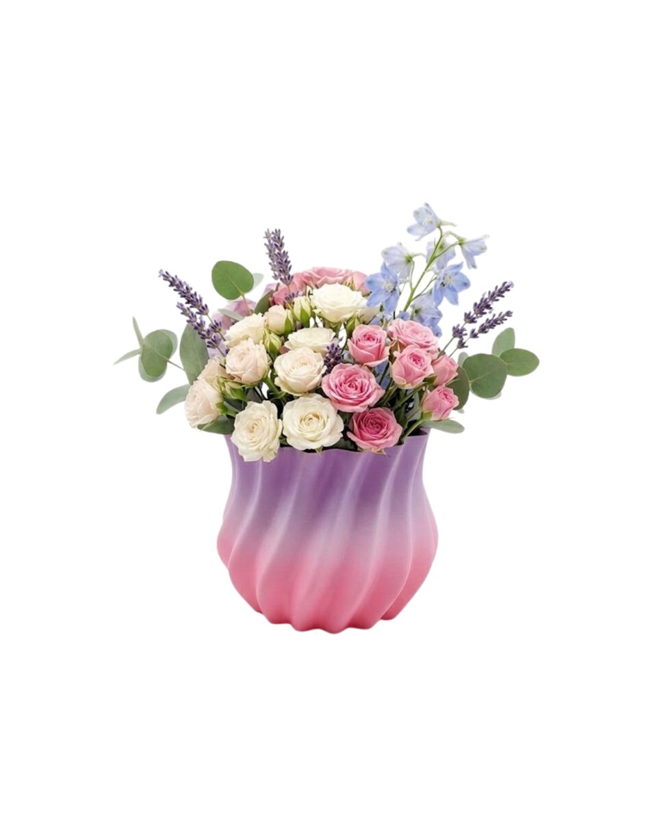 3D Kıvrımlı Pembe Lila Vazo Modern Dekoratif Şık Ev Aksesuarı