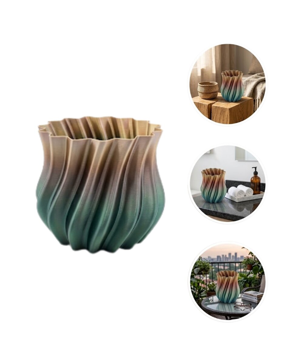 3D Kıvrımlı Siyah Metalik Vazo Modern Dekoratif Şık Ev Aksesuarı 3D Kıvrımlı Siyah Metalik Vazo Modern Dekoratif Şık Ev Aksesuarı