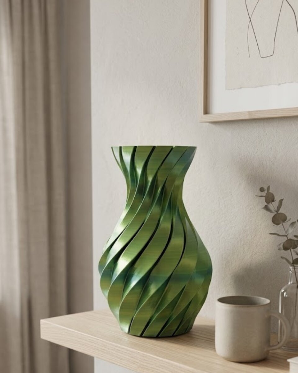 Yeşil Spiral 3D Baskı Vazo Estetik Modern Ev Ofis Dekoru Yeşil Spiral 3D Baskı Vazo Estetik Modern Ev Ofis Dekoru