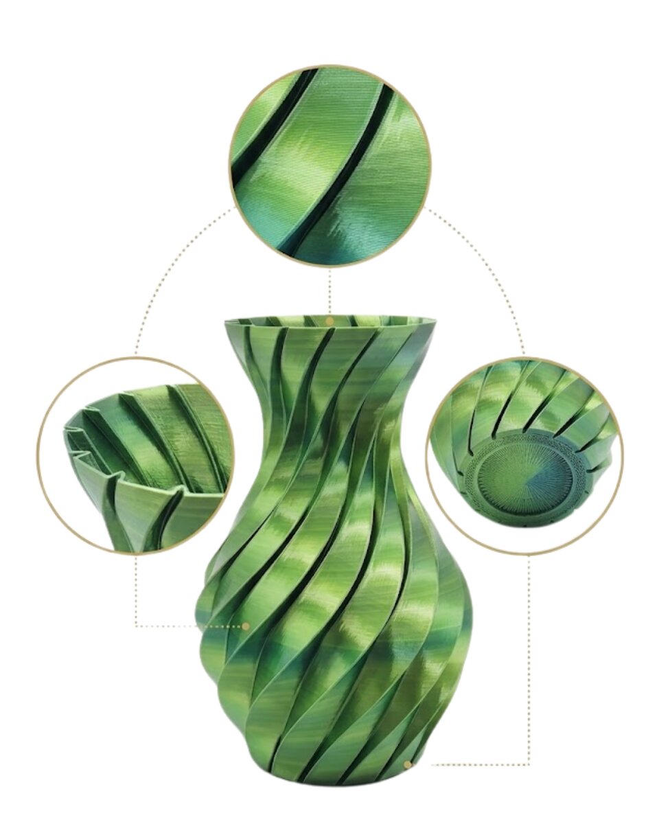 Yeşil Spiral 3D Baskı Vazo Estetik Modern Ev Ofis Dekoru Yeşil Spiral 3D Baskı Vazo Estetik Modern Ev Ofis Dekoru
