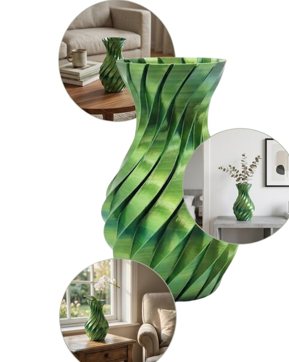 3D Spiral Yeşil Vazo Modern Tasarım Dekoratif Ev Aksesuarı 3D Spiral Yeşil Vazo Modern Tasarım Dekoratif Ev Aksesuarı