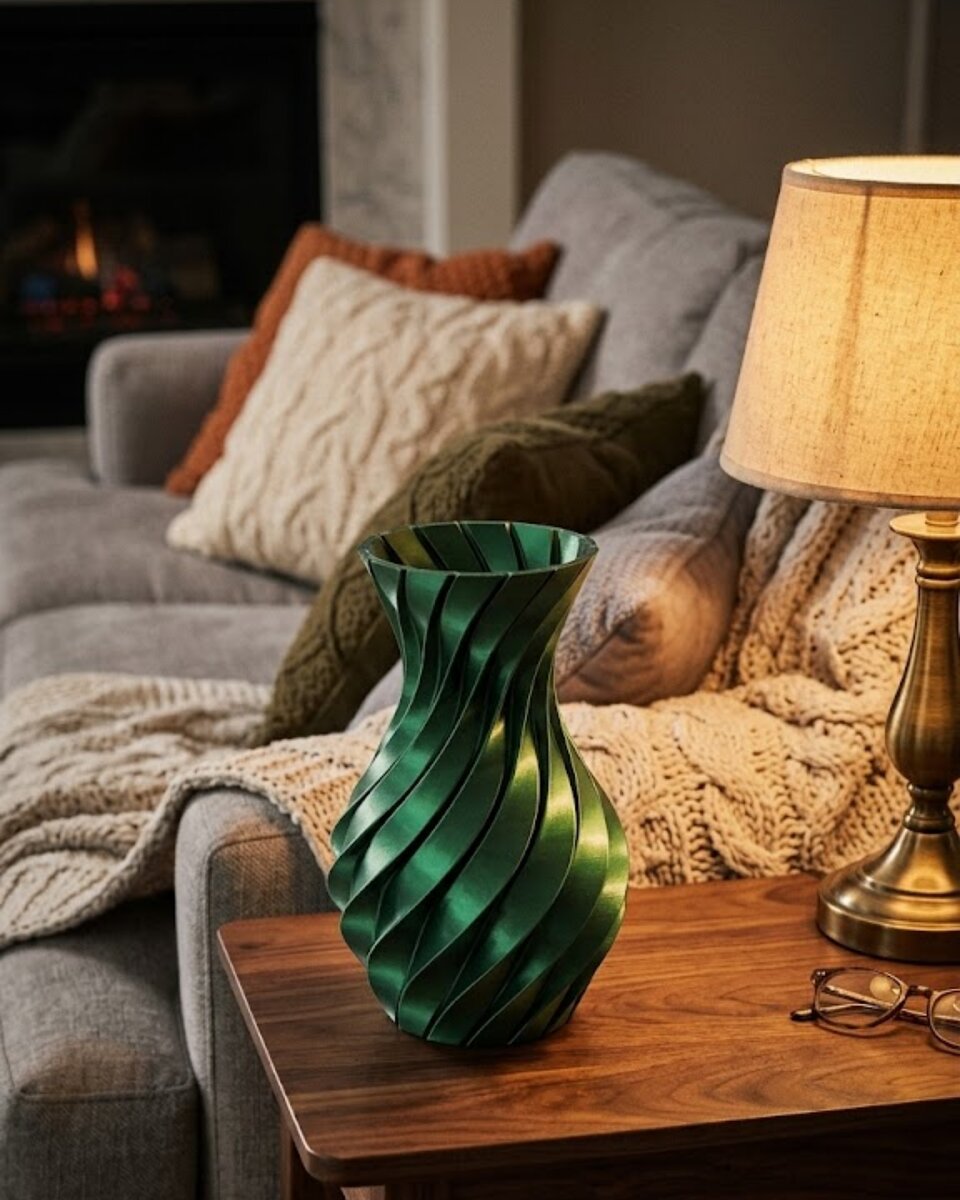 Parlak Yeşil Spiral 3D Baskı Vazo Şık Modern Dekoratif Obje Parlak Yeşil Spiral 3D Baskı Vazo Şık Modern Dekoratif Obje