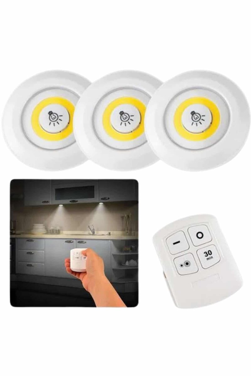 Dolap Işığı Mutfak Rafı Işığı Uzaktan Kumandalı 3 Lü Spot Led Lamba Dolap Işığı Mutfak Rafı Işığı Uzaktan Kumandalı 3 Lü Spot Led Lamba