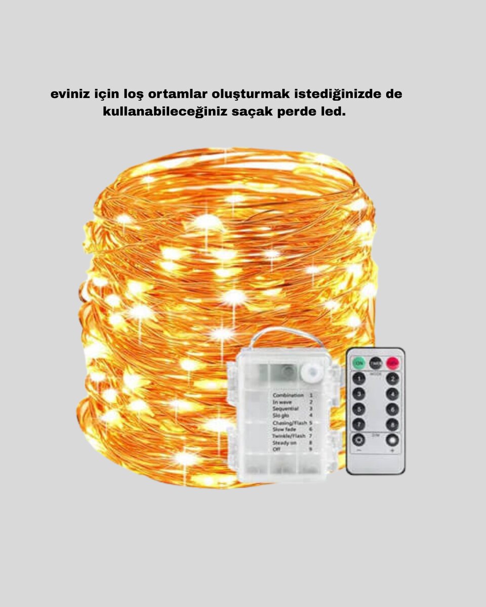 8 Fonksiyonlu Uzaktan Kumandalı Günışığı Perde Peri Led Dekoratif Işık 8 Fonksiyonlu Uzaktan Kumandalı Günışığı Perde Peri Led Dekoratif Işık