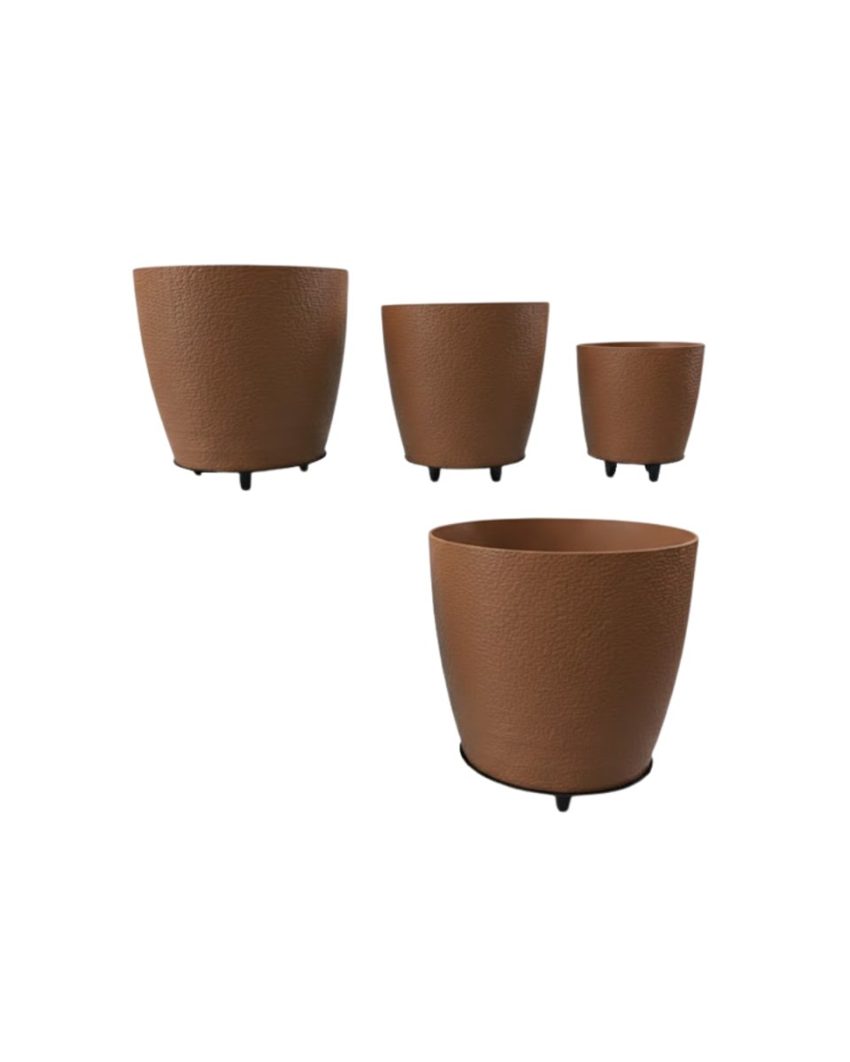 4’lü 3D Kahverengi Dekoratif Vazo Seti Modern Ayaklı Şık Saksı Takımı 4’lü 3D Kahverengi Dekoratif Vazo Seti Modern Ayaklı Şık Saksı Takımı