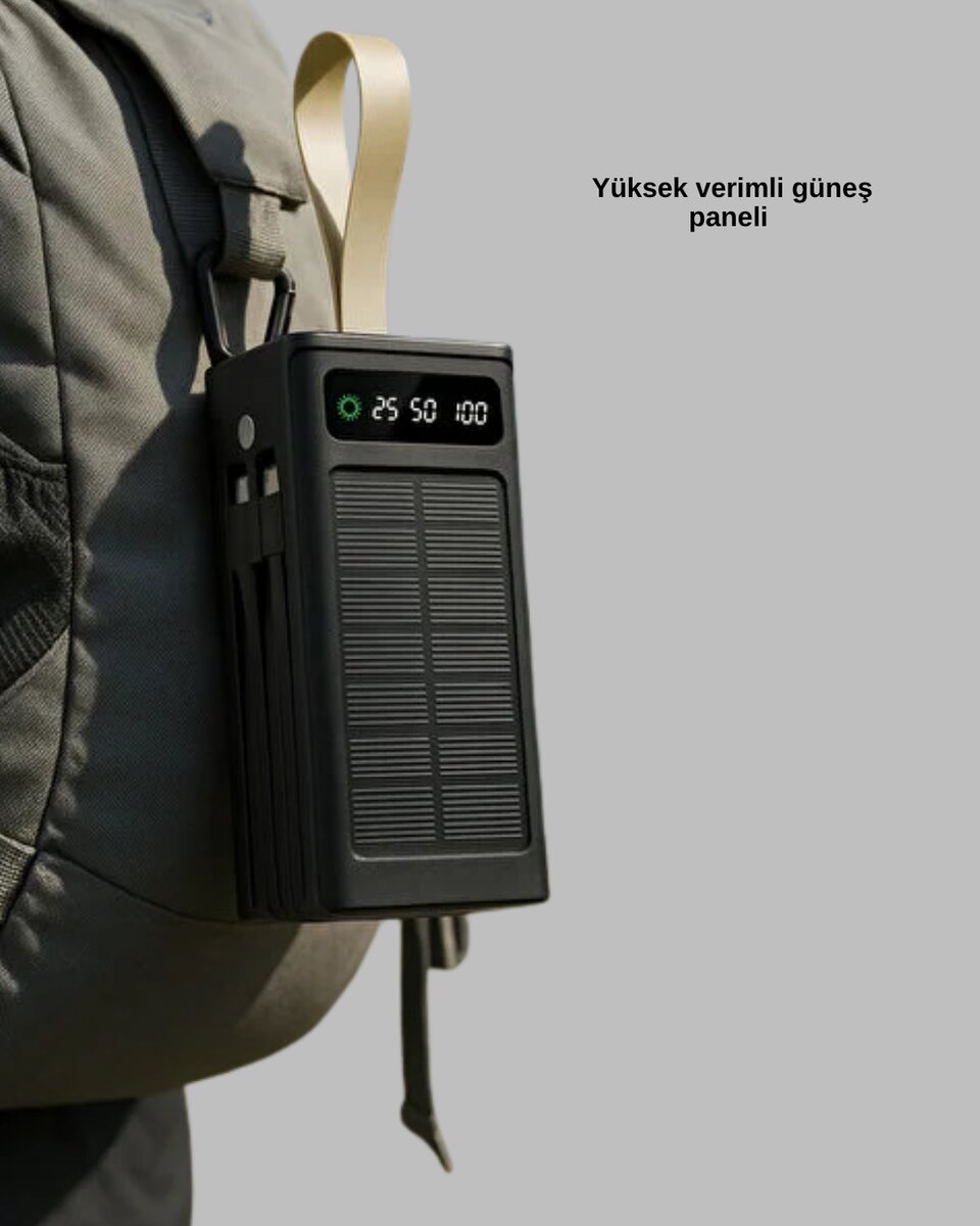 LED Aydınlatmalı Güneş Panelli Powerbank Seyahat ve Kamp İçin LED Aydınlatmalı Güneş Panelli Powerbank Seyahat ve Kamp İçin