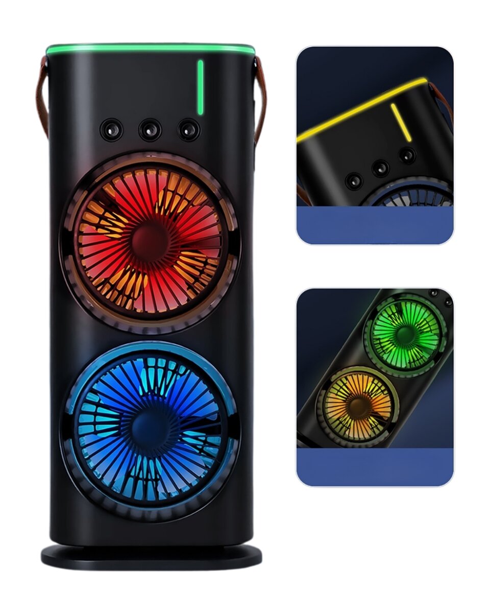 RGB Işıklı Spreyli Masa Fanı Çift Motorlu Güçlü Üflemeli Taşınabilir Fan RGB Işıklı Spreyli Masa Fanı Çift Motorlu Güçlü Üflemeli Taşınabilir Fan