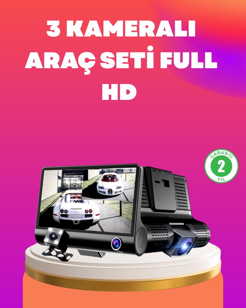 Çift ve Üçlü Lens Seçeneği ile Tüm Açılardan Kayıt Yapan Araç Kamerası Çift ve Üçlü Lens Seçeneği ile Tüm Açılardan Kayıt Yapan Araç Kamerası