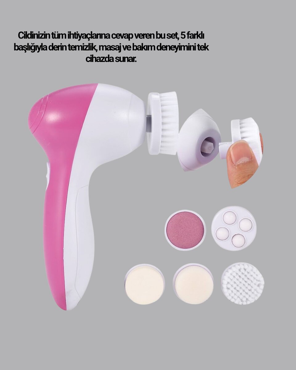 5 Başlıklı Yüz Masaj Aleti – Cilt Temizleme, Peeling, Siyah Nokta ve Gözenek Bakımı 5 Başlıklı Yüz Masaj Aleti – Cilt Temizleme, Peeling, Siyah Nokta ve Gözenek Bakımı