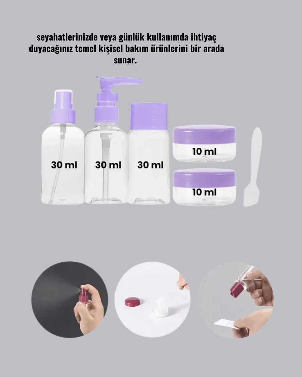 Seyahat Boy Banyo Seti 5’li Mini Şişe ve Krem Kutusu Çantalı Seyahat Boy Banyo Seti 5’li Mini Şişe ve Krem Kutusu Çantalı