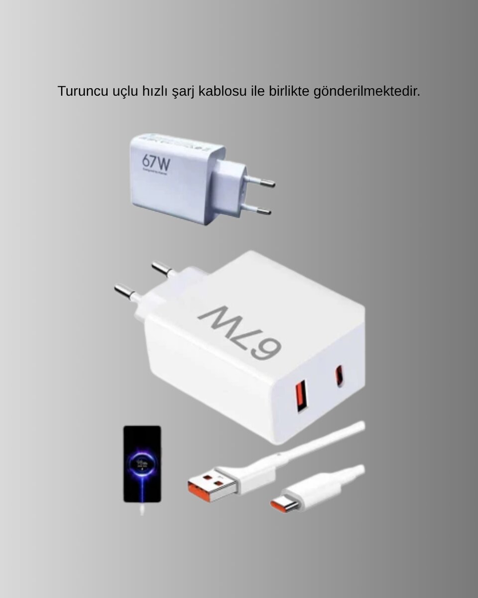 67W Süper Hızlı Şarj Adaptörü ve Kablo Seti – Güvenli, Kompakt ve Ergonomik Tasarım 67W Süper Hızlı Şarj Adaptörü ve Kablo Seti – Güvenli, Kompakt ve Ergonomik Tasarım