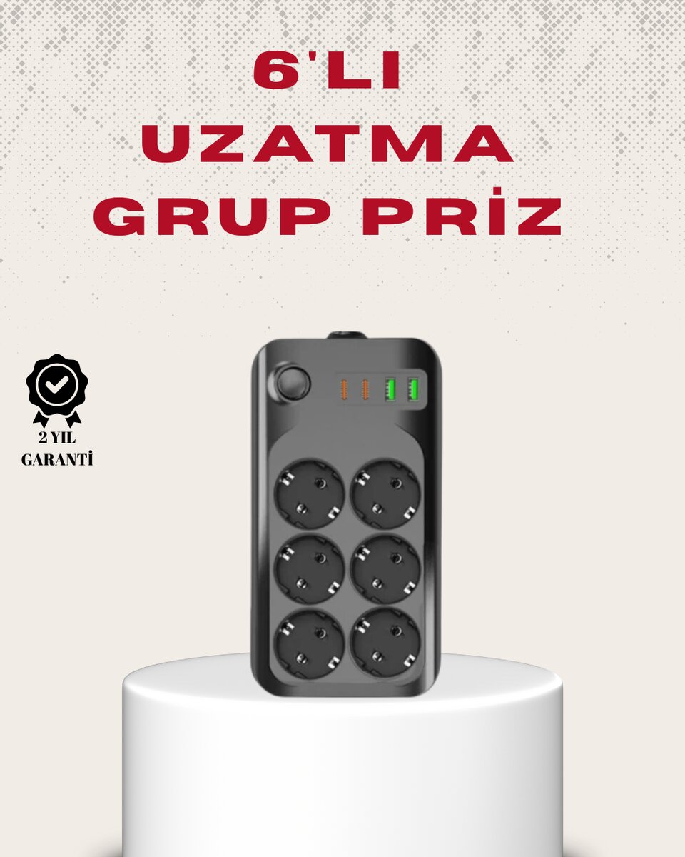 6’lı Grup Priz Termal Korumalı USB Type-C Çoklu Priz 2 Metre Kablo 6’lı Grup Priz Termal Korumalı USB Type-C Çoklu Priz 2 Metre Kablo