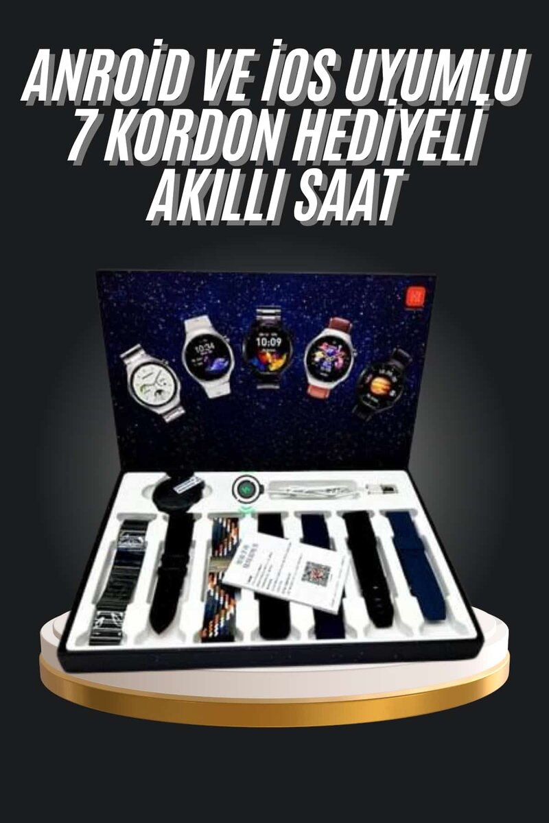 7 Kordonlu Akıllı Saat Siyah Kasa Dokunmatik Ekran Uyku ve Sağlık Takibi 7 Kordonlu Akıllı Saat Siyah Kasa Dokunmatik Ekran Uyku ve Sağlık Takibi