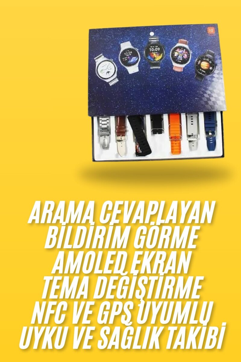 7 Kordonlu Akıllı Saat Siyah Kasa Dokunmatik Ekran Uyku ve Sağlık Takibi 7 Kordonlu Akıllı Saat Siyah Kasa Dokunmatik Ekran Uyku ve Sağlık Takibi