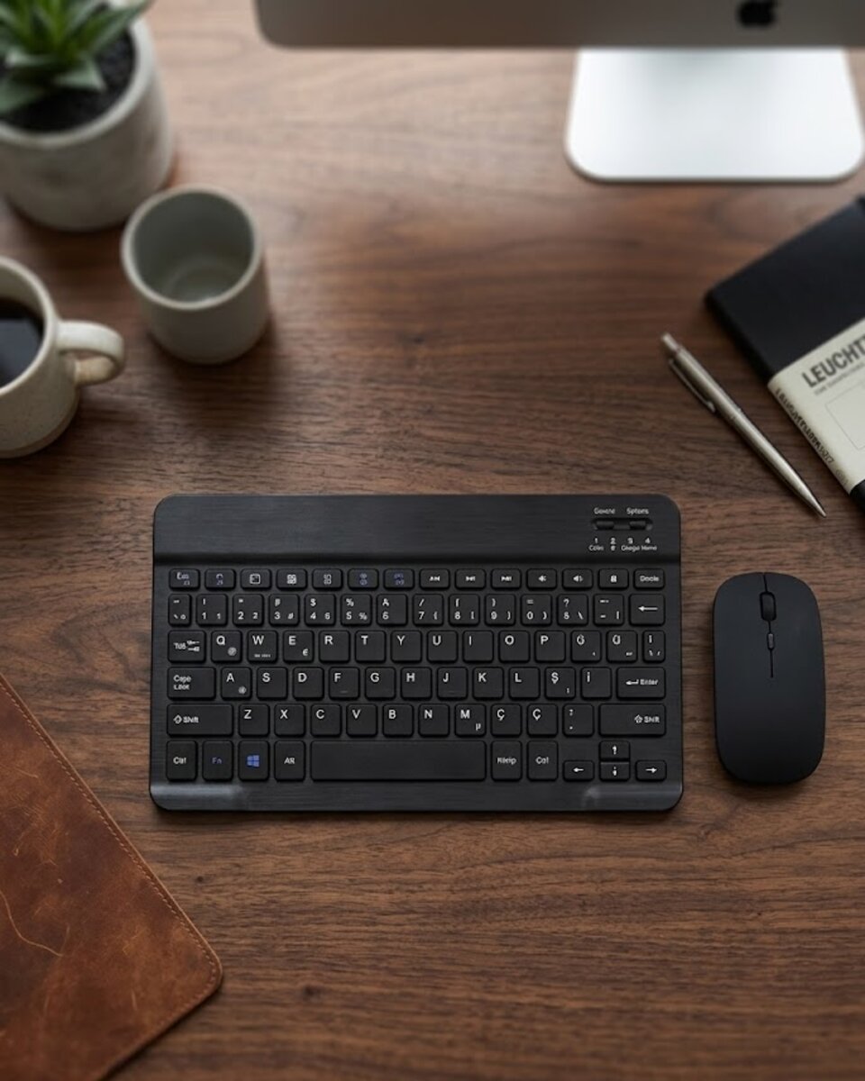 Wireless Klavye Mouse Seti Bluetooth Bağlantılı İnce Tasarım Sessiz Kullanım