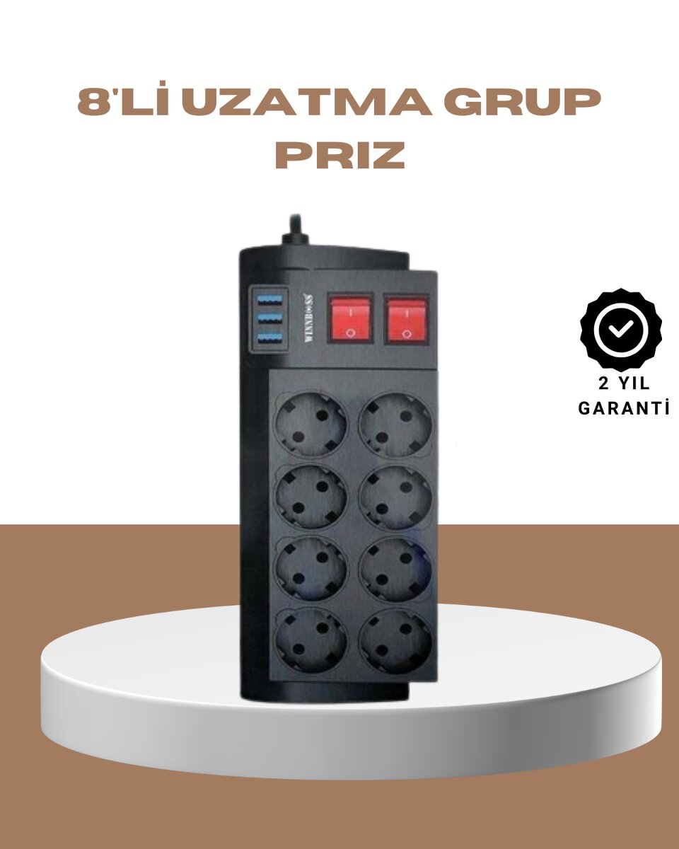 Güçlü Termal Korumalı 8 Priz + 3 USB Çoklu Uzatma Kablosu 2m Güçlü Termal Korumalı 8 Priz + 3 USB Çoklu Uzatma Kablosu 2m