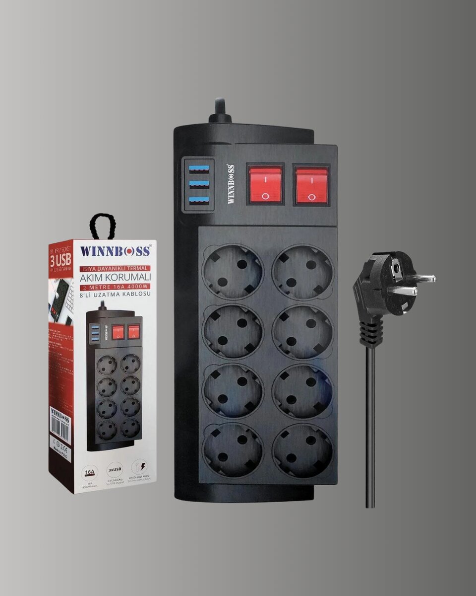 2 Metre Güçlü Çoklu Priz 8 Soket 2 Metre Güçlü Çoklu Priz 8 Soket