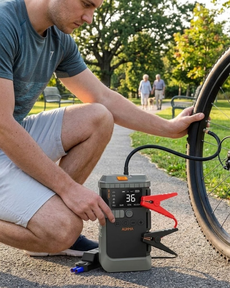 Araç Lastik Basınç Pompası Akü Takviye Powerbank ve SOS Işıklı Çok Fonksiyonlu Cihaz Araç Lastik Basınç Pompası Akü Takviye Powerbank ve SOS Işıklı Çok Fonksiyonlu Cihaz