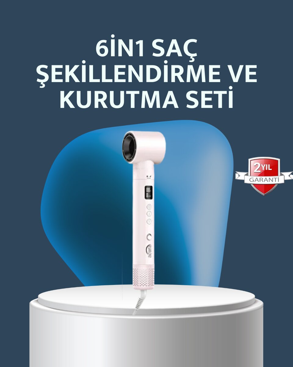 6-in-1 Saç Şekillendirme Seti Yüksek Hızlı Motor Negatif İyon LCD Ekran 6-in-1 Saç Şekillendirme Seti Yüksek Hızlı Motor Negatif İyon LCD Ekran