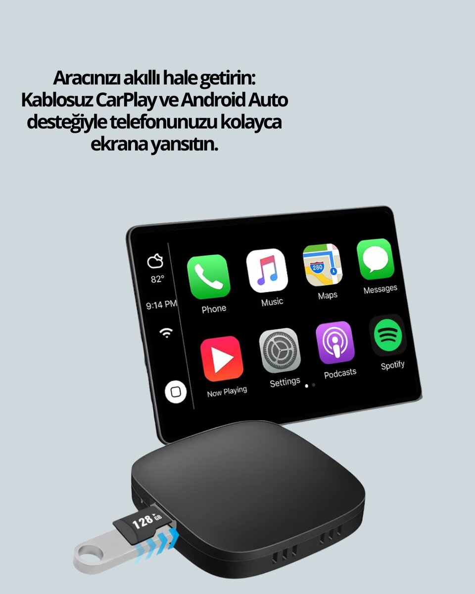 5.8GHz WiFi Destekli Kablosuz Android Auto Dönüştürücü 5.8GHz WiFi Destekli Kablosuz Android Auto Dönüştürücü