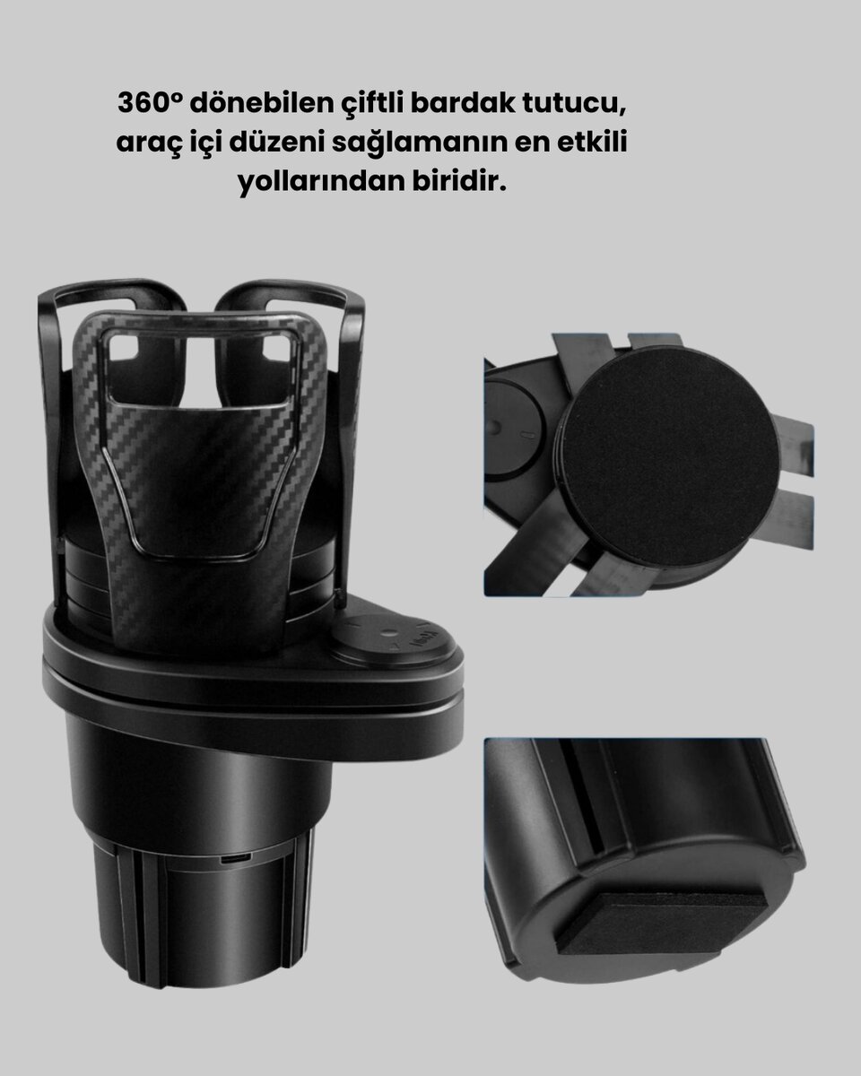 360° Döner Çiftli Bardak Tutucu ve Kablosuz Ambiyans LED Işık Araç Seti 360° Döner Çiftli Bardak Tutucu ve Kablosuz Ambiyans LED Işık Araç Seti