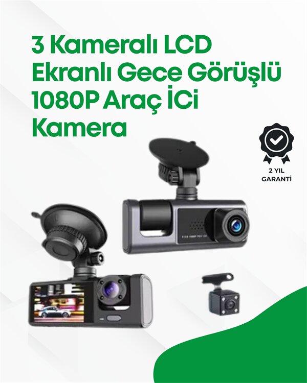 2.0” LCD Ekranlı, Döngüsel Kayıt Özellikli Üç Kameralı Oto Kamera 2.0” LCD Ekranlı, Döngüsel Kayıt Özellikli Üç Kameralı Oto Kamera