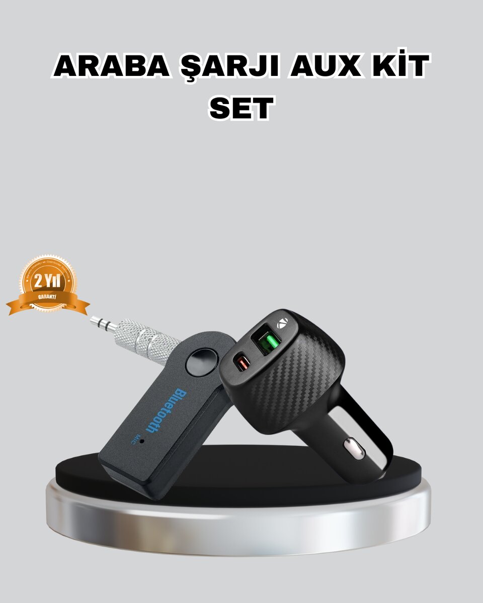 AUX Bluetooth Adaptör ve 38W Hızlı Araç Şarj Cihazı Seti AUX Bluetooth Adaptör ve 38W Hızlı Araç Şarj Cihazı Seti