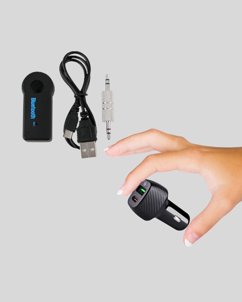 AUX Bluetooth Adaptör ve 38W Hızlı Araç Şarj Cihazı Seti AUX Bluetooth Adaptör ve 38W Hızlı Araç Şarj Cihazı Seti