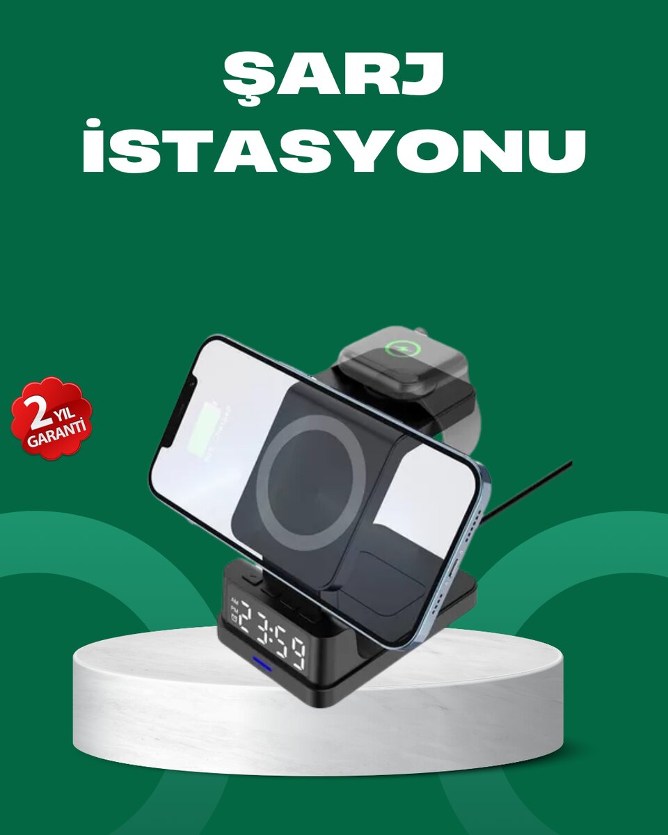 Dijital Saatli Kablosuz Şarj İstasyonu – 3’ü 1 Arada Apple Uyumlu Hızlı Şarj ve LED Ekran Dijital Saatli Kablosuz Şarj İstasyonu – 3’ü 1 Arada Apple Uyumlu Hızlı Şarj ve LED Ekran
