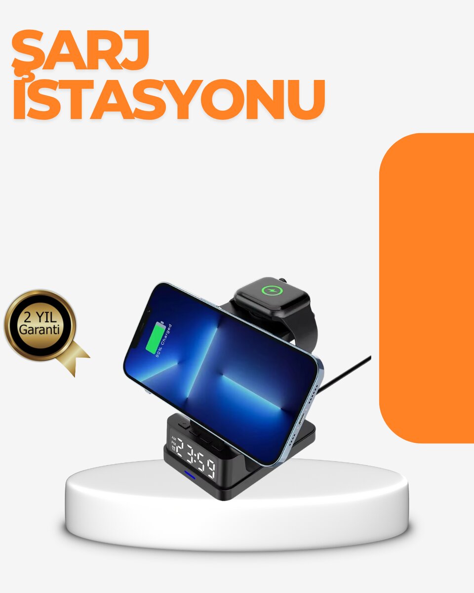 4’ü 1 Arada Kablosuz Şarj İstasyonu – LED Saat Ekranlı, Apple Uyumlu, Akıllı Güvenlik Koruması 4’ü 1 Arada Kablosuz Şarj İstasyonu – LED Saat Ekranlı, Apple Uyumlu, Akıllı Güvenlik Koruması